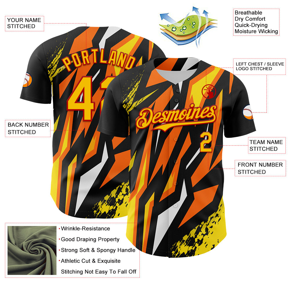 Custom Black Yellow Red Orange-White Car Racing Formula Auto Motorsport Authentic Baseball Jersey view 3