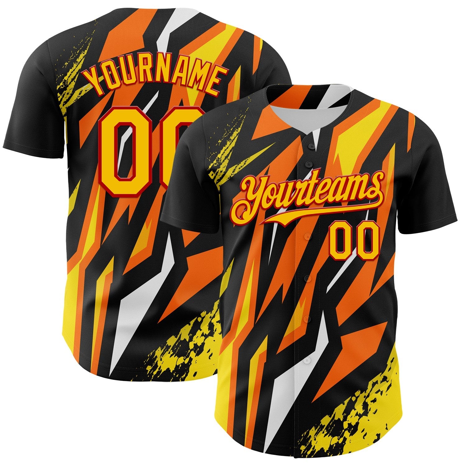 Custom Black Yellow Red Orange-White Car Racing Formula Auto Motorsport Authentic Baseball Jersey - Main View