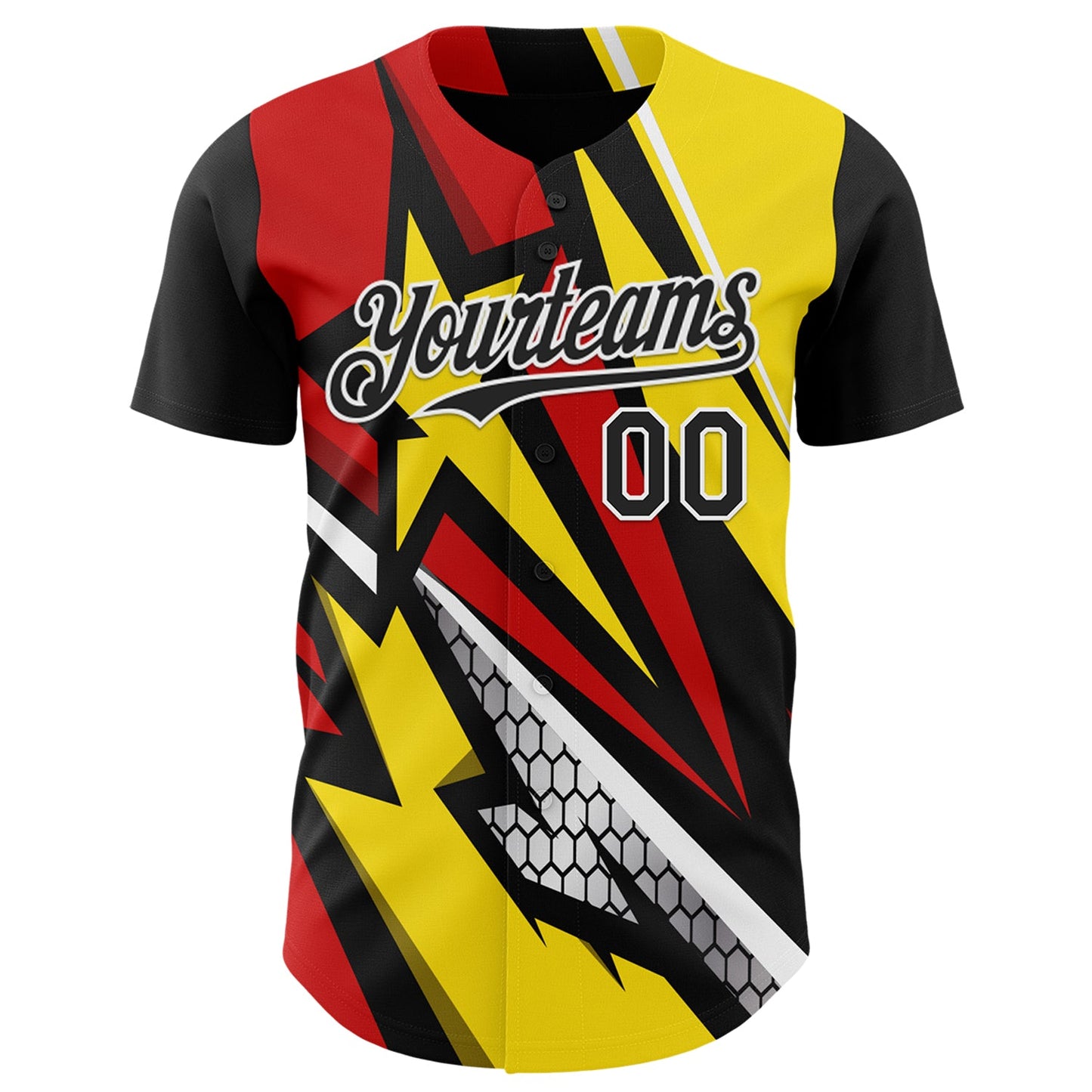 Custom Black White Red-Yellow Car Racing Formula Auto Motorsport Authentic Baseball Jersey view 2