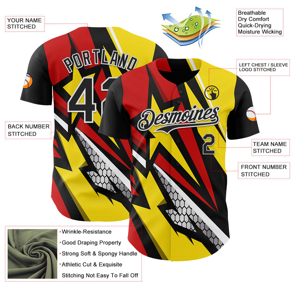 Custom Black White Red-Yellow Car Racing Formula Auto Motorsport Authentic Baseball Jersey view 3