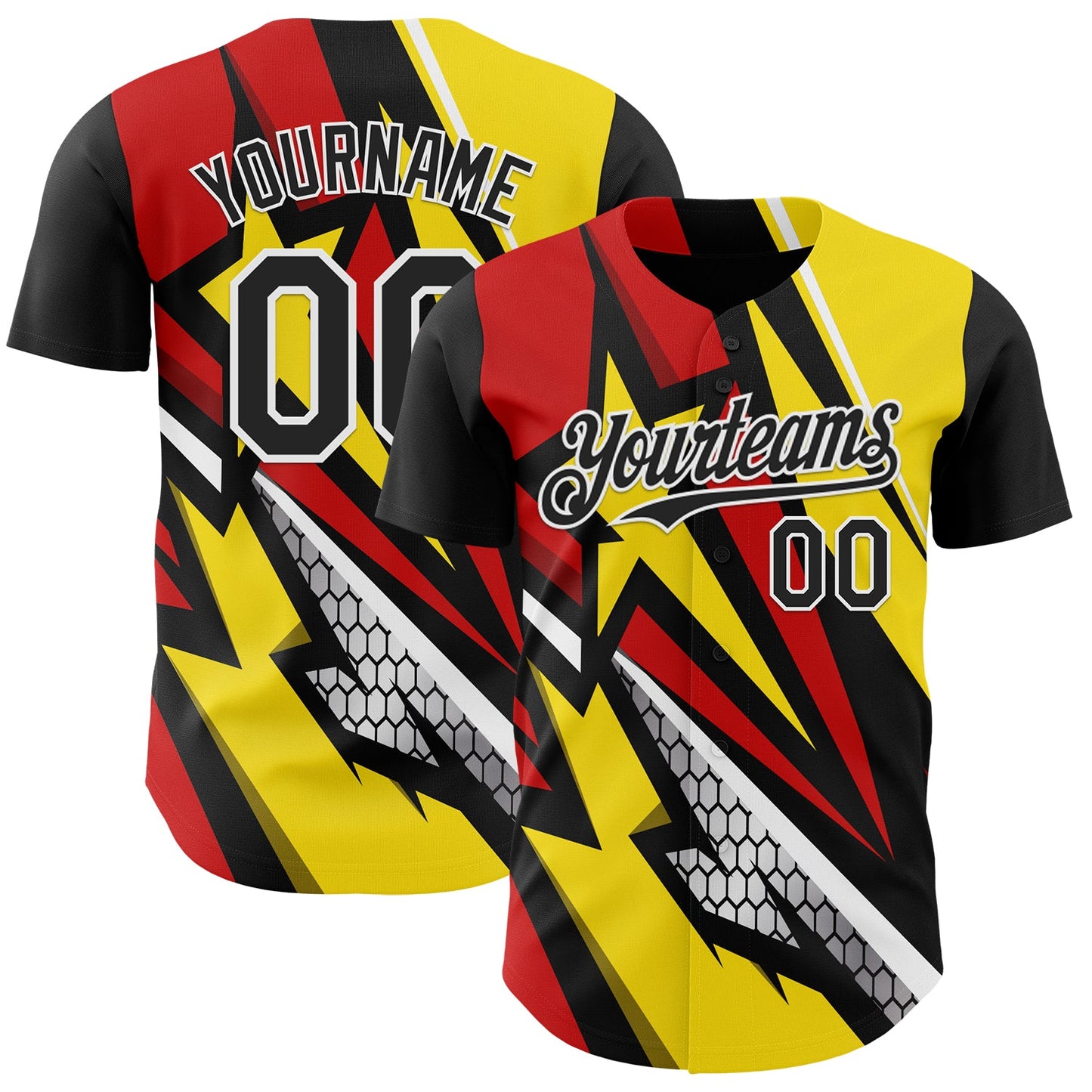 Custom Black White Red-Yellow Car Racing Formula Auto Motorsport Authentic Baseball Jersey - Main View