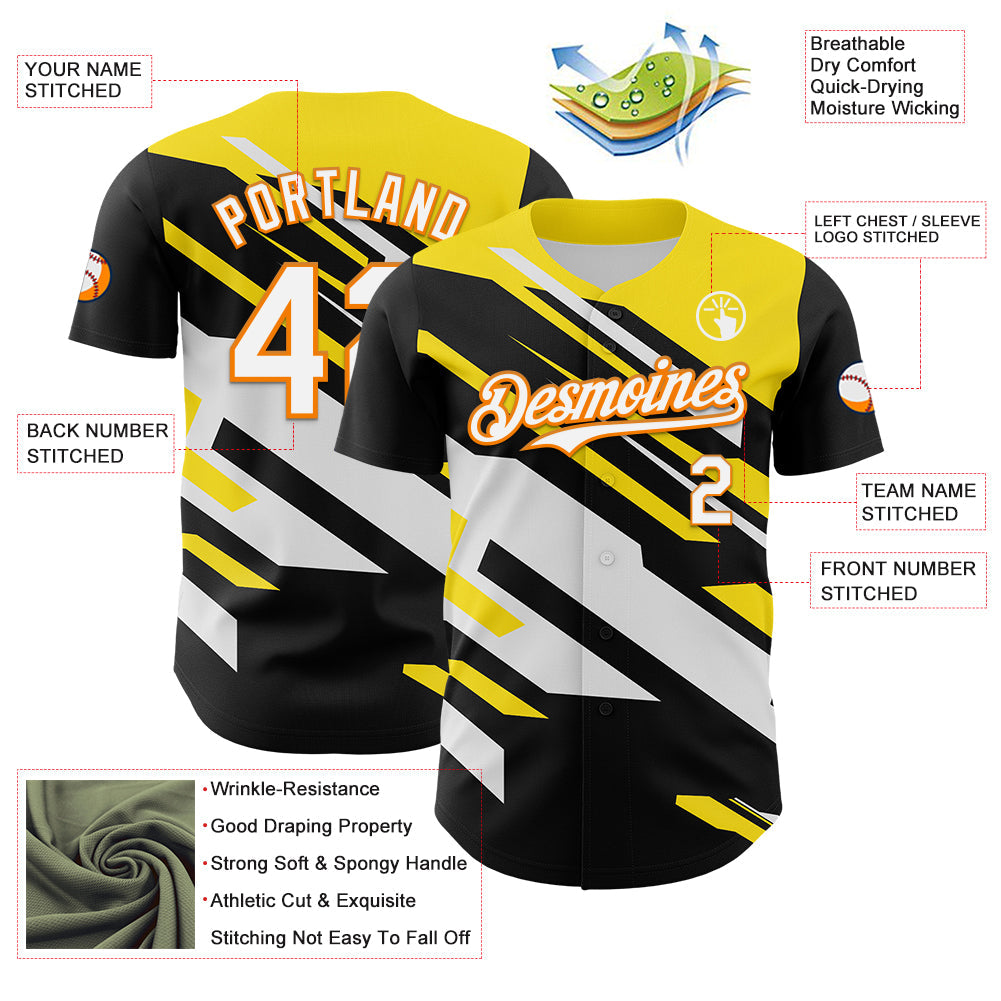 Custom Black White Bay Orange-Yellow Car Racing Formula Auto Motorsport Authentic Baseball Jersey view 3