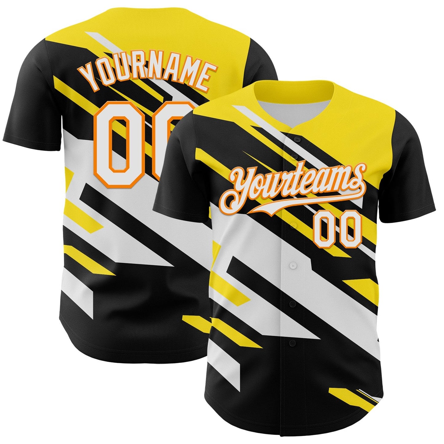Custom Black White Bay Orange-Yellow Car Racing Formula Auto Motorsport Authentic Baseball Jersey - Main View