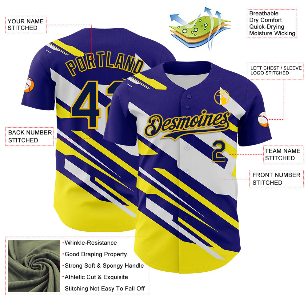Custom Purple Navy Yellow-White Car Racing Formula Auto Motorsport Authentic Baseball Jersey view 3