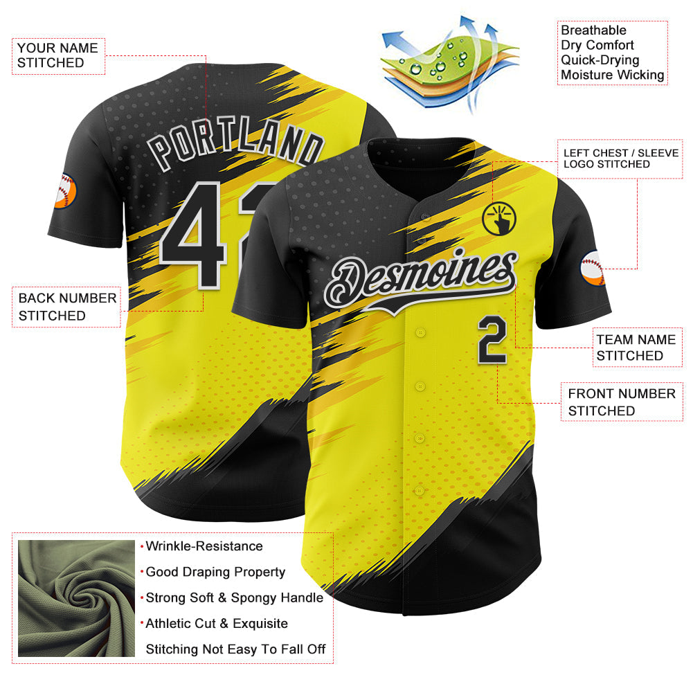 Custom Black White-Yellow Car Racing Formula Auto Motorsport Authentic Baseball Jersey view 3