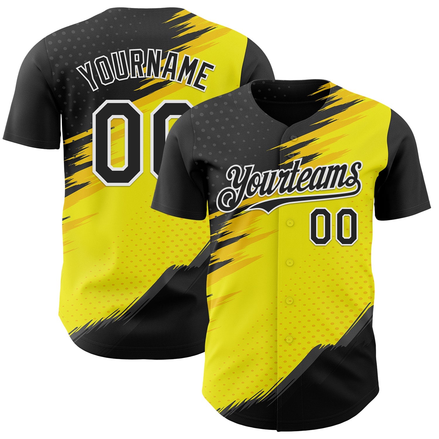 Custom Black White-Yellow Car Racing Formula Auto Motorsport Authentic Baseball Jersey - Main View