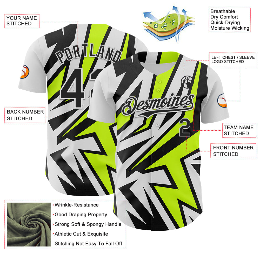 Custom White Black-Green Car Racing Formula Auto Motorsport Authentic Baseball Jersey view 3