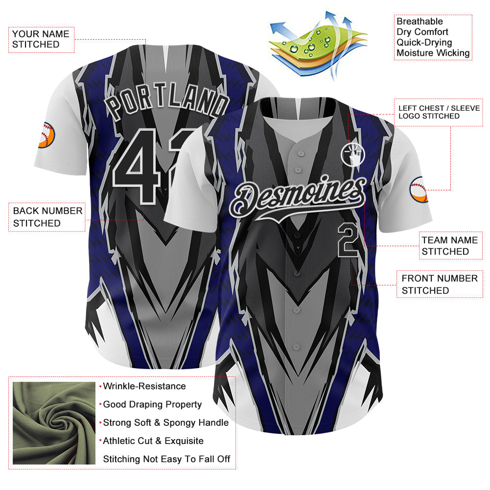 Custom White Black Gray-Blue Car Racing Formula Auto Motorsport Authentic Baseball Jersey view 3