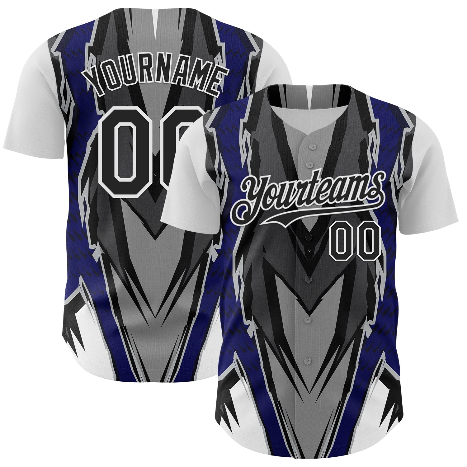 Custom White Black Gray-Blue Car Racing Formula Auto Motorsport Authentic Baseball Jersey - Main View