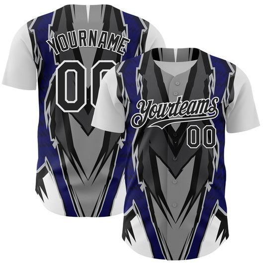 Custom White Black Gray-Blue Car Racing Formula Auto Motorsport Authentic Baseball Jersey - Main View