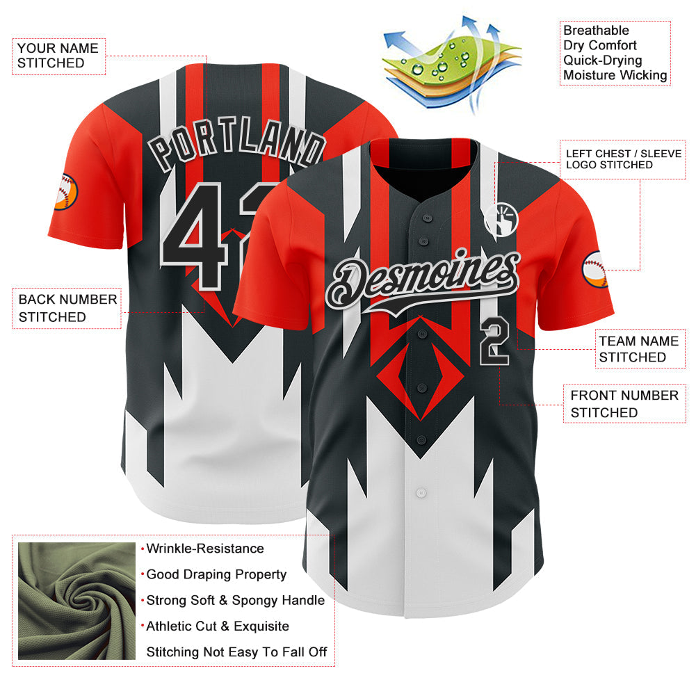 Custom Red Black-White Car Racing Formula Auto Motorsport Authentic Baseball Jersey view 3