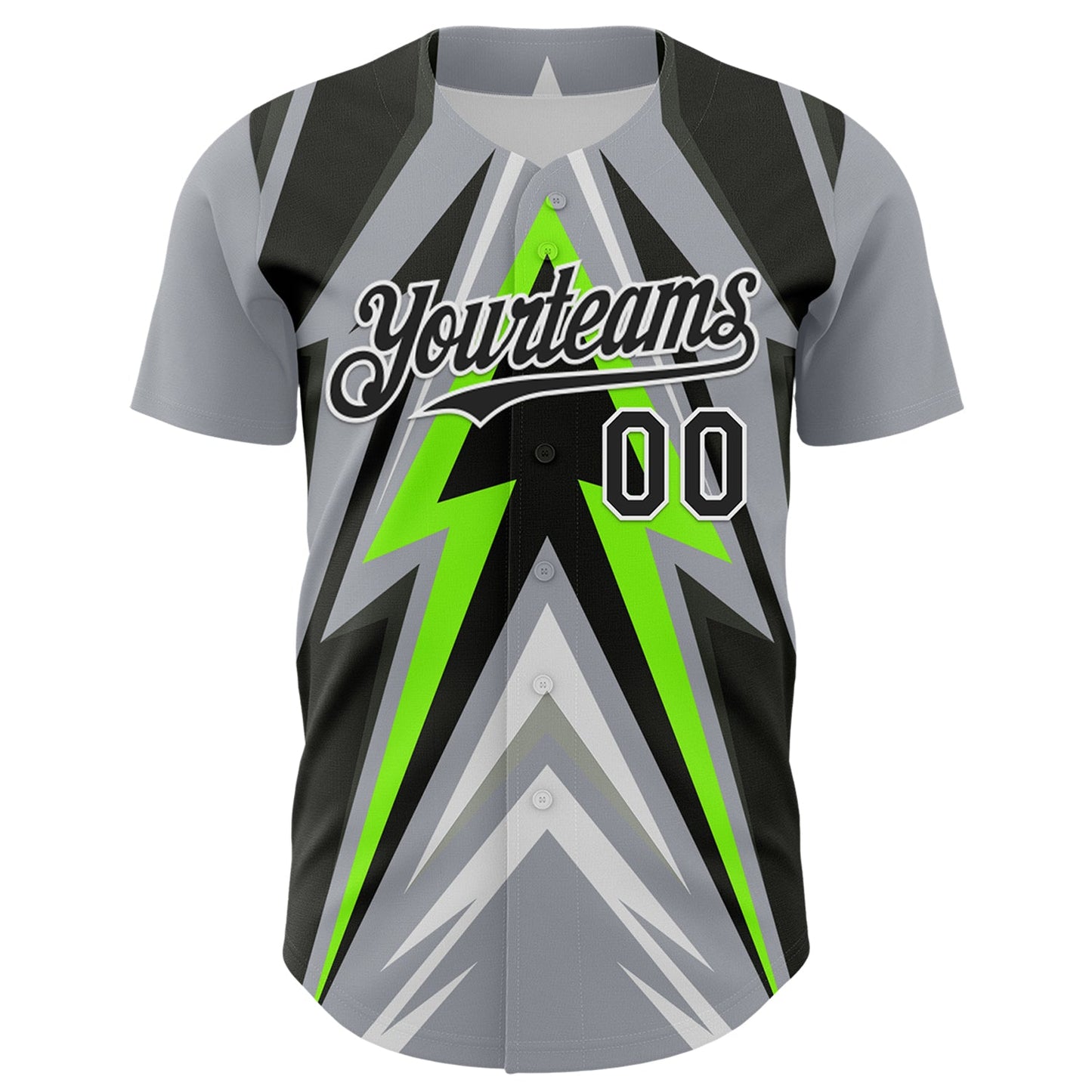 Custom Gray Black White-Green Car Racing Formula Auto Motorsport Authentic Baseball Jersey view 2