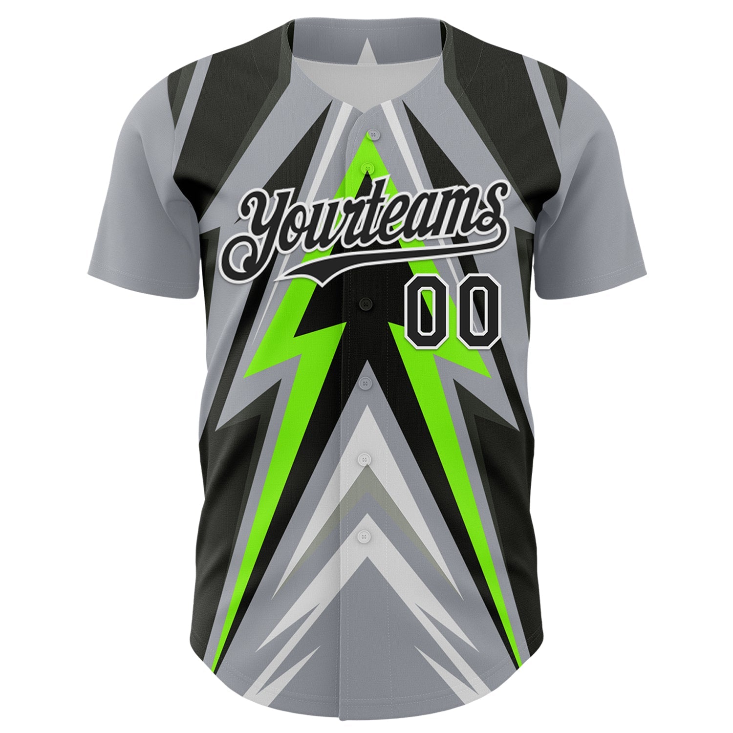 Custom Gray Black White-Green Car Racing Formula Auto Motorsport Authentic Baseball Jersey view 2