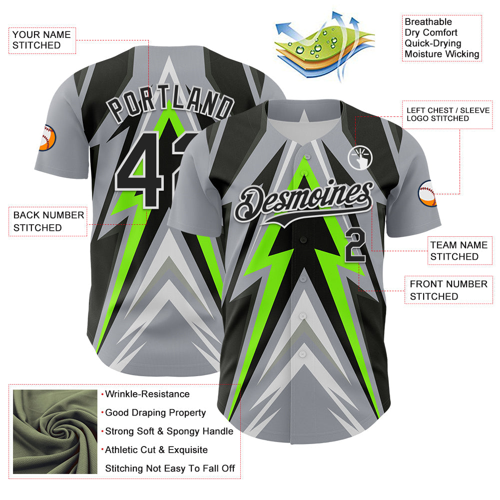 Custom Gray Black White-Green Car Racing Formula Auto Motorsport Authentic Baseball Jersey view 3