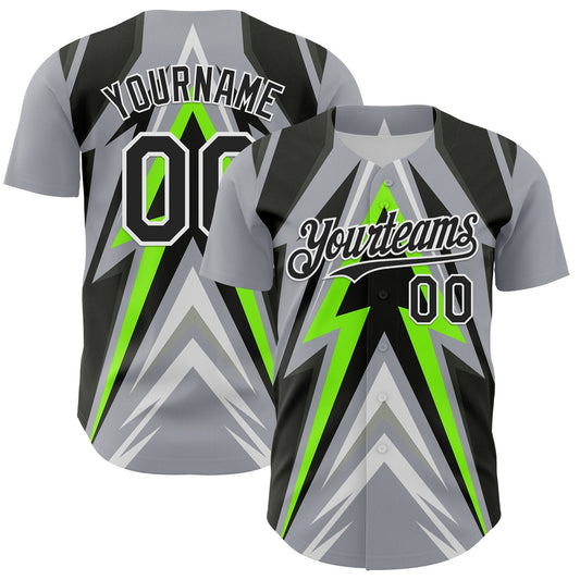 Custom Gray Black White-Green Car Racing Formula Auto Motorsport Authentic Baseball Jersey - Main View