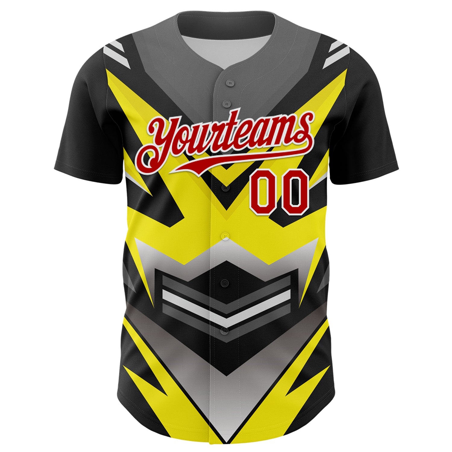 Custom Black Red White-Yellow Car Racing Formula Auto Motorsport Authentic Baseball Jersey view 2