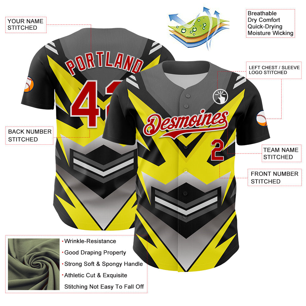 Custom Black Red White-Yellow Car Racing Formula Auto Motorsport Authentic Baseball Jersey view 3