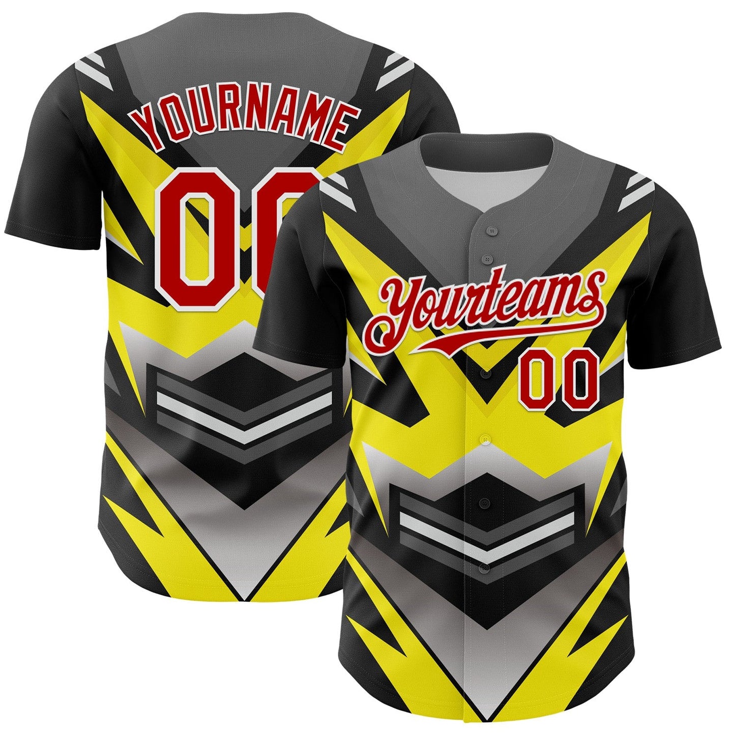 Custom Black Red White-Yellow Car Racing Formula Auto Motorsport Authentic Baseball Jersey - Main View