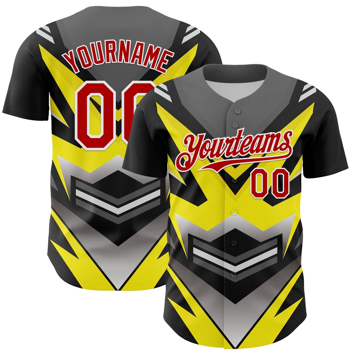 Custom Black Red White-Yellow Car Racing Formula Auto Motorsport Authentic Baseball Jersey - Main View