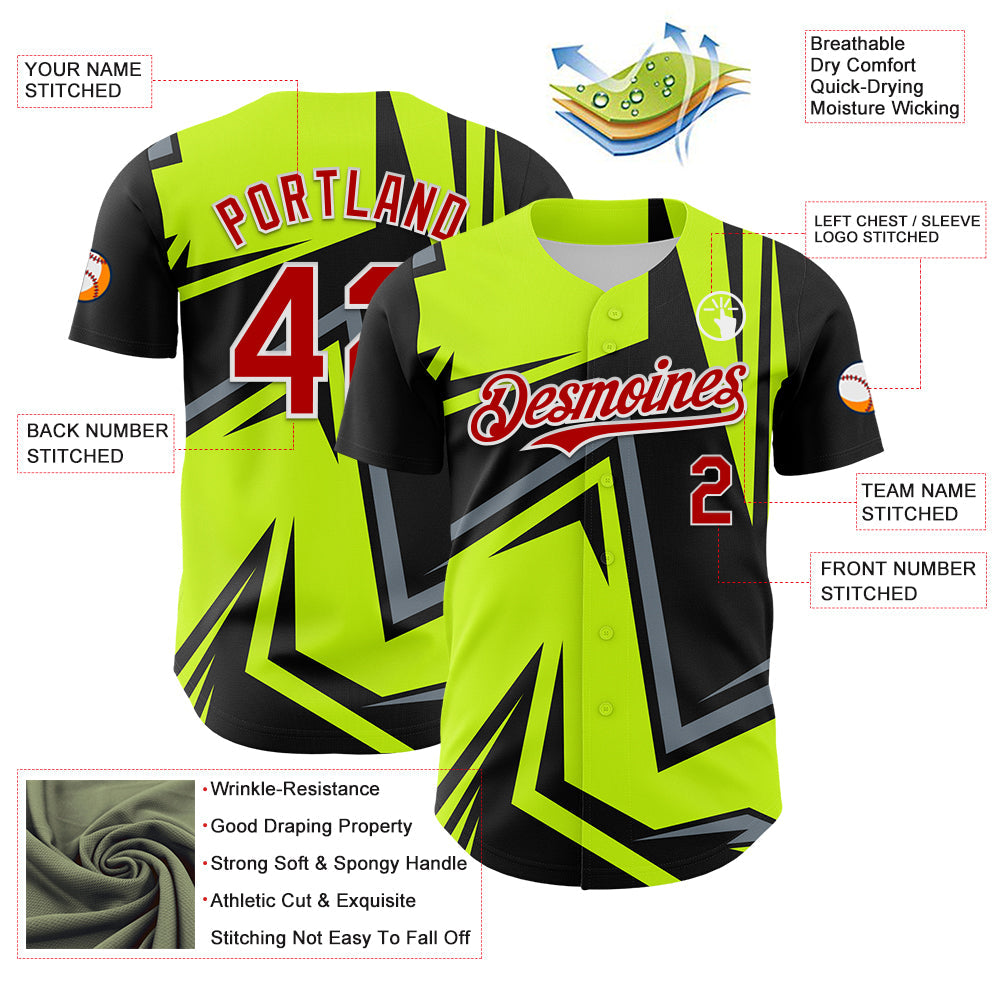 Custom Black Red White-Green Car Racing Formula Auto Motorsport Authentic Baseball Jersey view 3