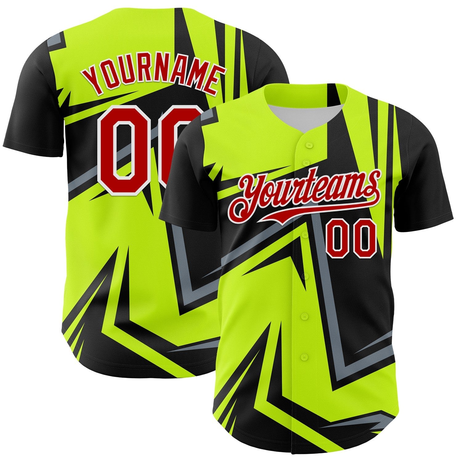 Custom Black Red White-Green Car Racing Formula Auto Motorsport Authentic Baseball Jersey - Main View