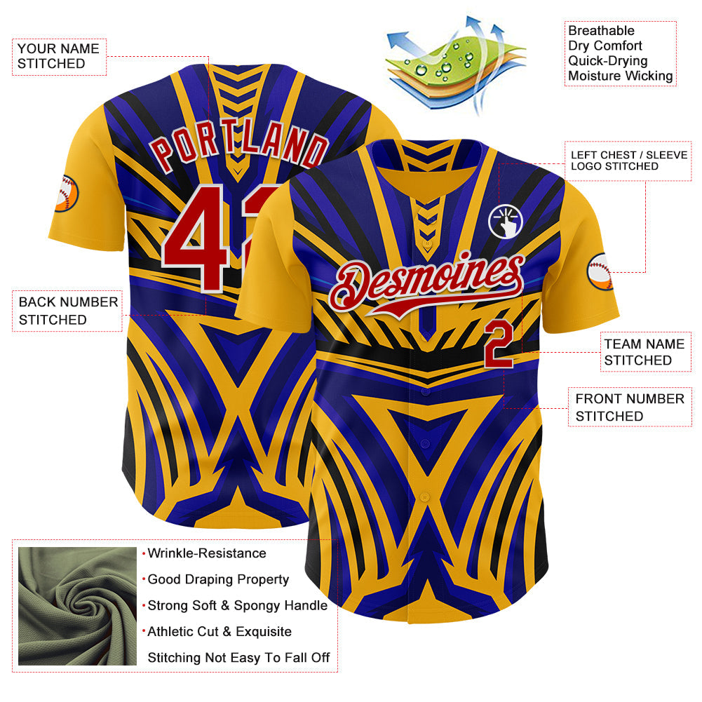 Custom Gold Red White Blue-Black Car Racing Formula Auto Motorsport Authentic Baseball Jersey view 3