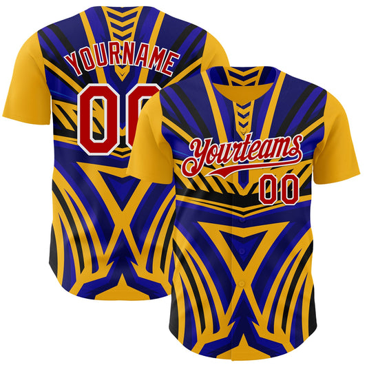 Custom Gold Red White Blue-Black Car Racing Formula Auto Motorsport Authentic Baseball Jersey - Main View