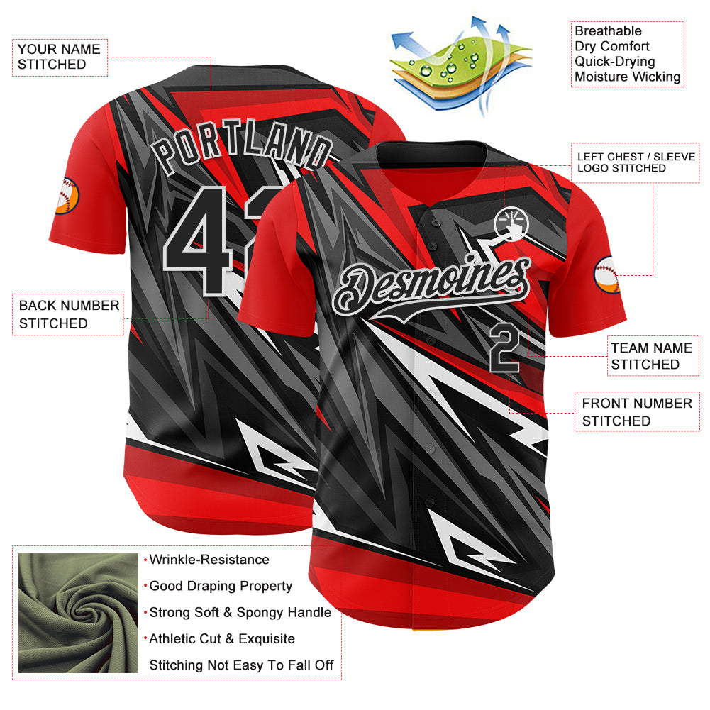 Custom Red Black White-Gray Car Racing Formula Auto Motorsport Authentic Baseball Jersey view 3