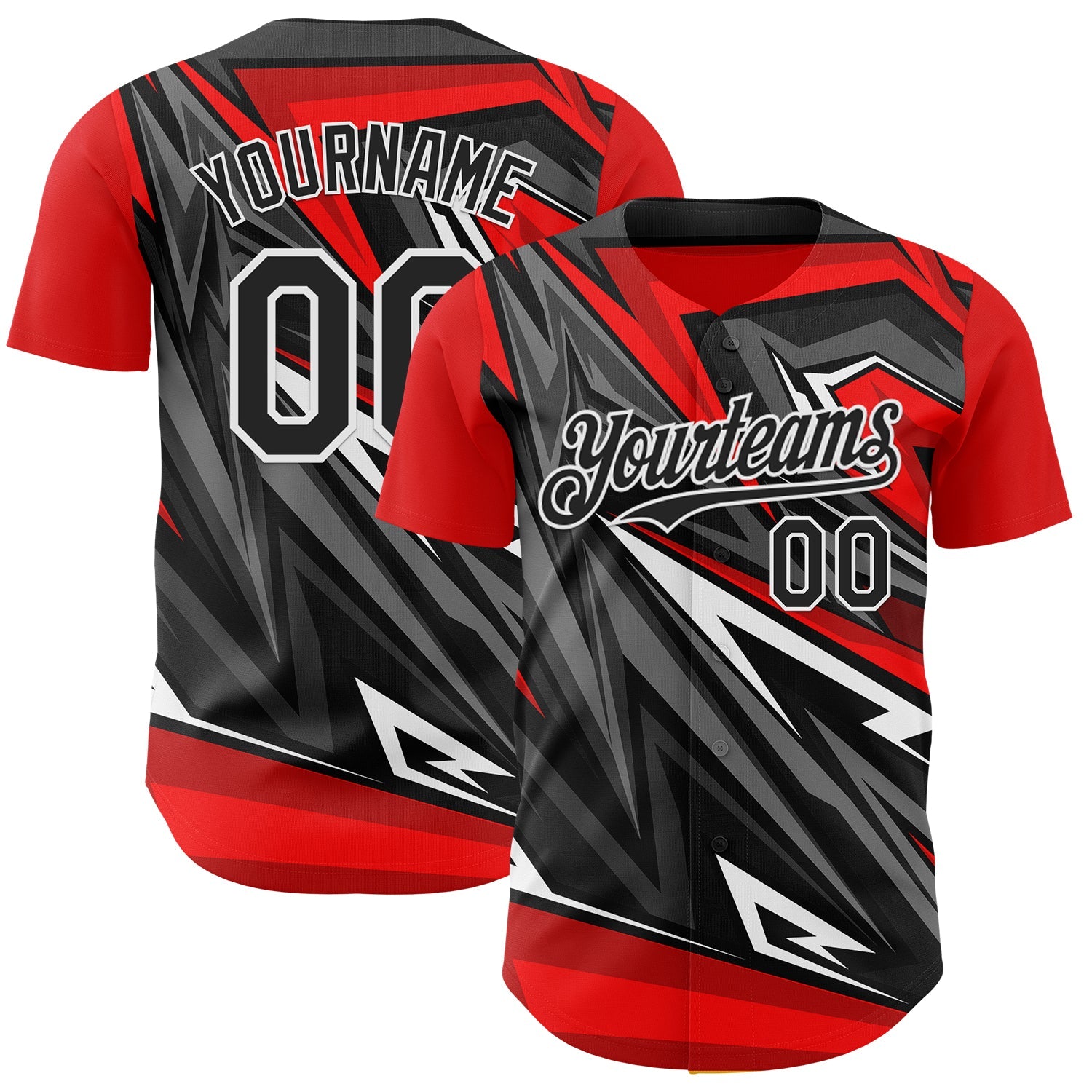 Custom Red Black White-Gray Car Racing Formula Auto Motorsport Authentic Baseball Jersey - Main View