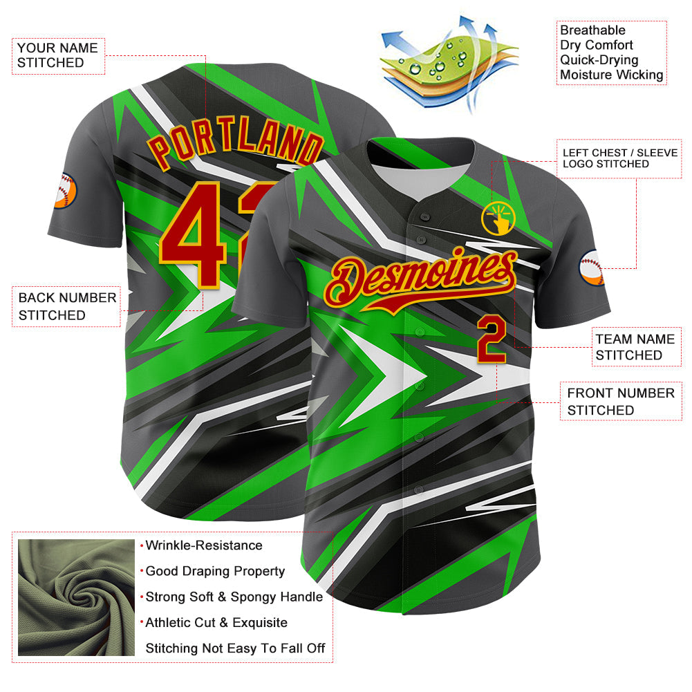 Custom Steel Gray Red Yellow Green-White Car Racing Formula Auto Motorsport Authentic Baseball Jersey view 3