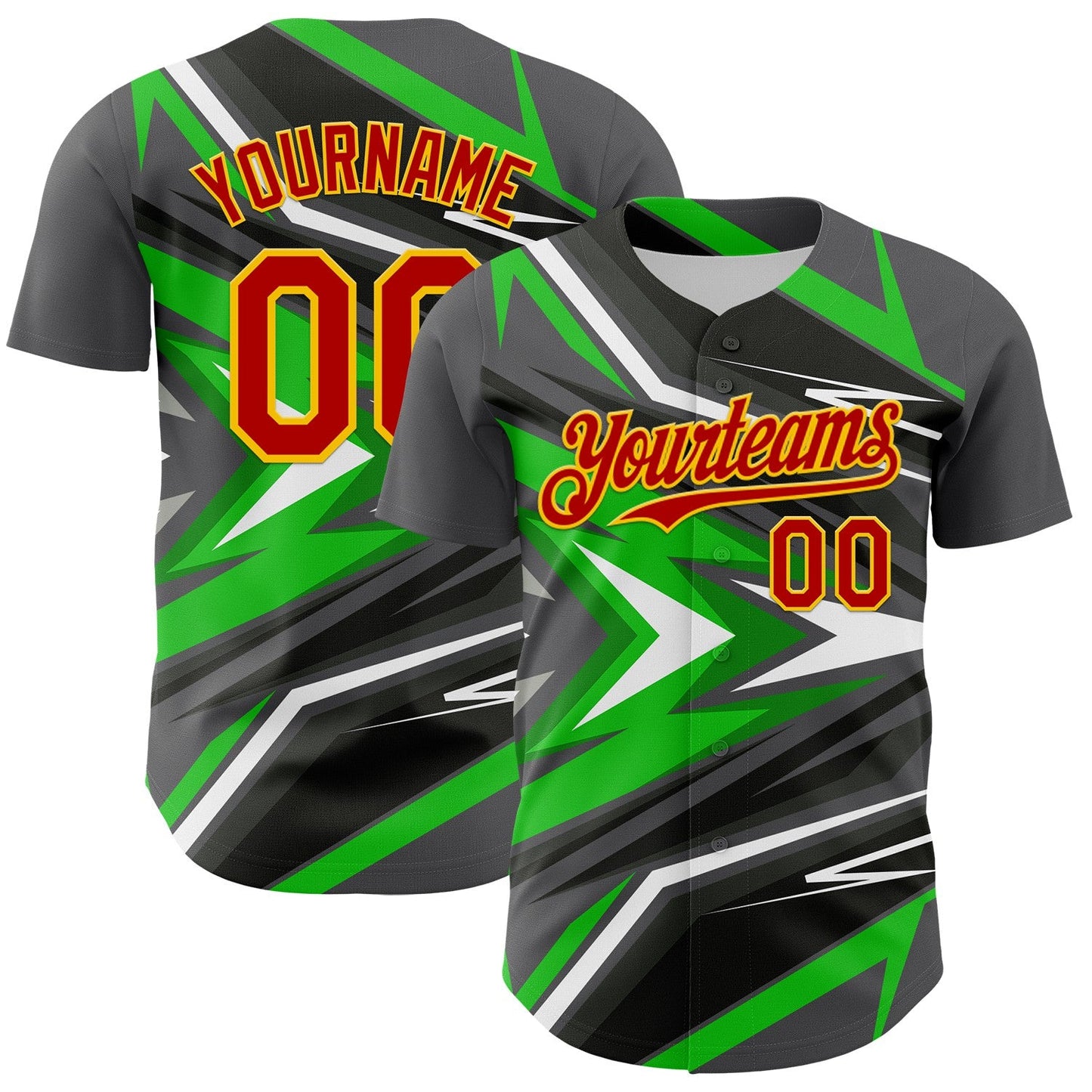Custom Steel Gray Red Yellow Green-White Car Racing Formula Auto Motorsport Authentic Baseball Jersey - Main View