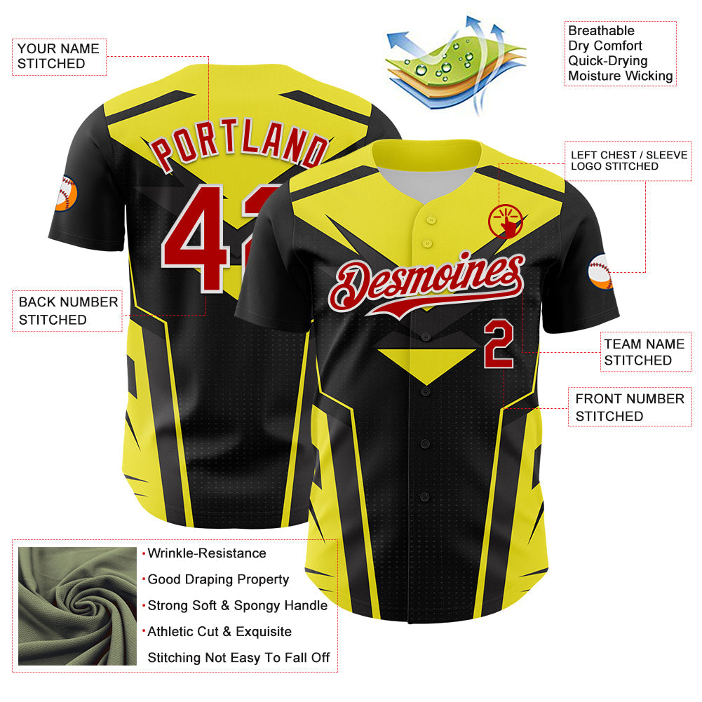 Custom Black Red White-Yellow Car Racing Formula Auto Motorsport Authentic Baseball Jersey view 3