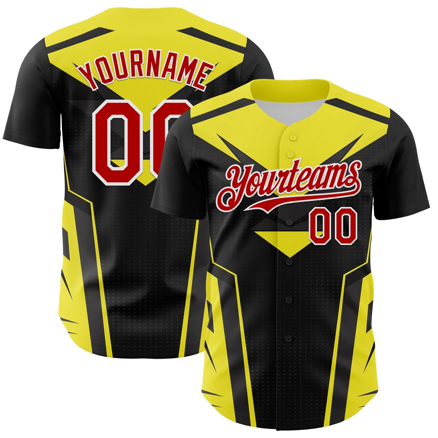Custom Black Red White-Yellow Car Racing Formula Auto Motorsport Authentic Baseball Jersey - Main View