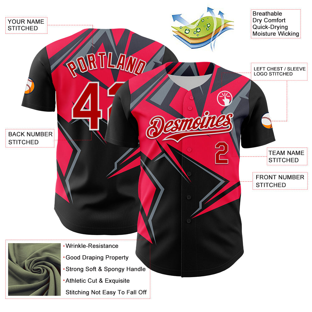 Custom Black Red White-Gray Car Racing Formula Auto Motorsport Authentic Baseball Jersey view 3