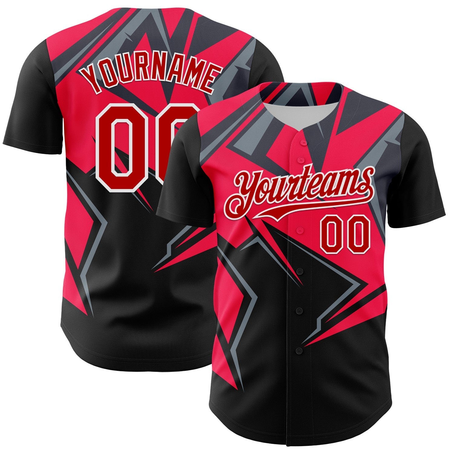 Custom Black Red White-Gray Car Racing Formula Auto Motorsport Authentic Baseball Jersey - Main View