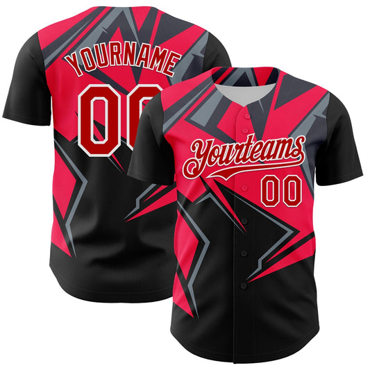 Custom Black Red White-Gray Car Racing Formula Auto Motorsport Authentic Baseball Jersey - Main View