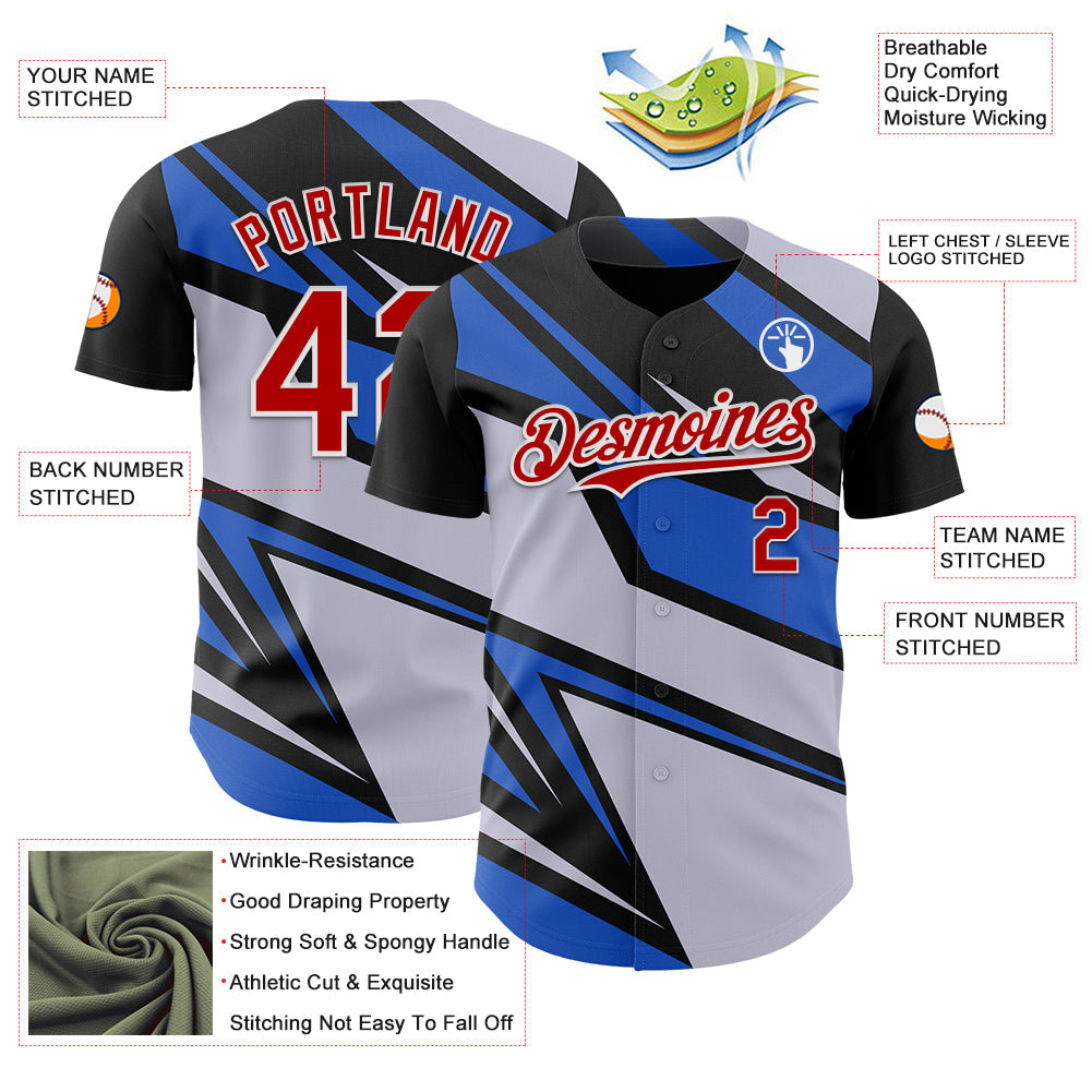 Custom Gray Red White-Blue Car Racing Formula Auto Motorsport Authentic Baseball Jersey view 3