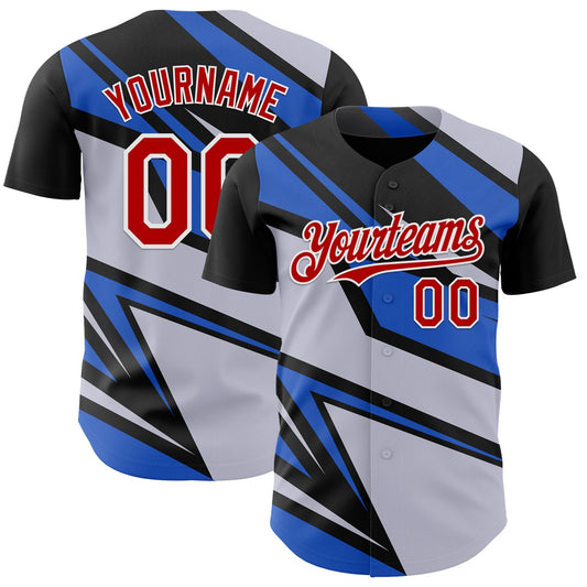 Custom Gray Red White-Blue Car Racing Formula Auto Motorsport Authentic Baseball Jersey - Main View