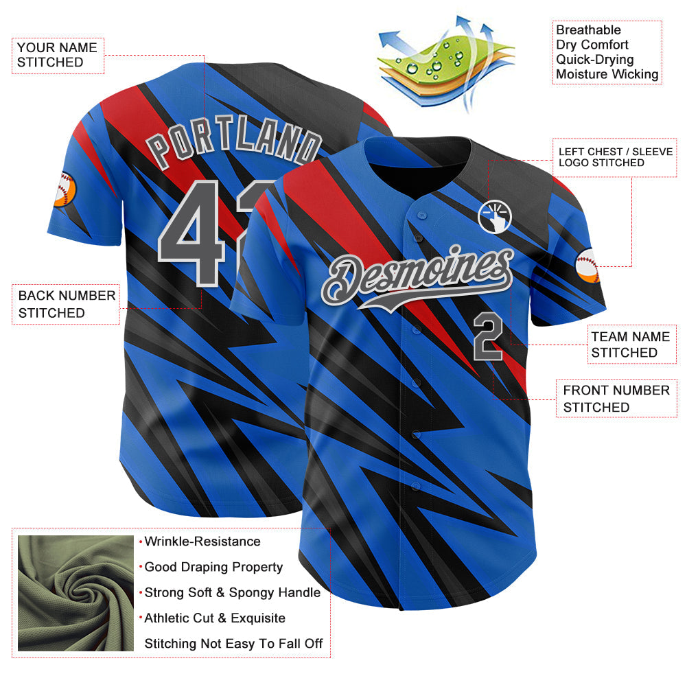 Custom Black Steel Gray White Blue-Red Car Racing Formula Auto Motorsport Authentic Baseball Jersey view 3