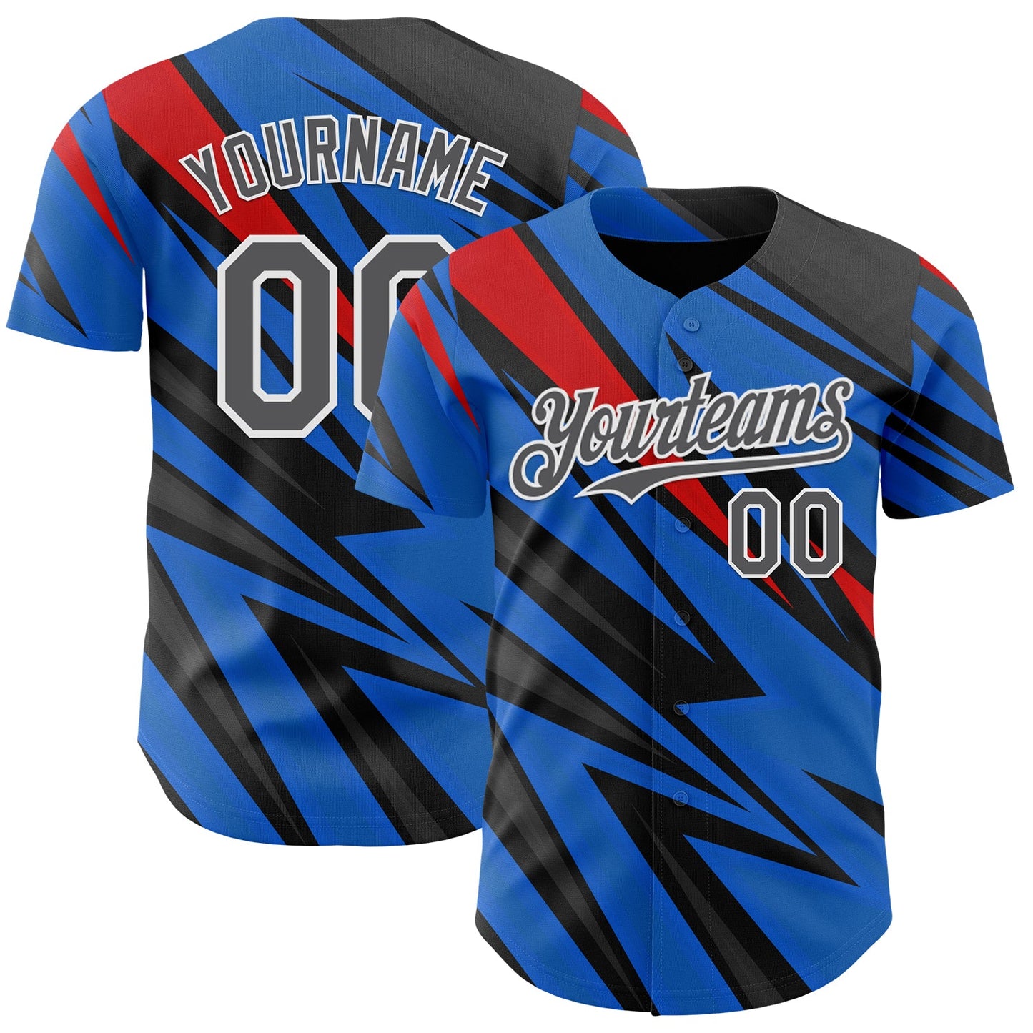 Custom Black Steel Gray White Blue-Red Car Racing Formula Auto Motorsport Authentic Baseball Jersey - Main View