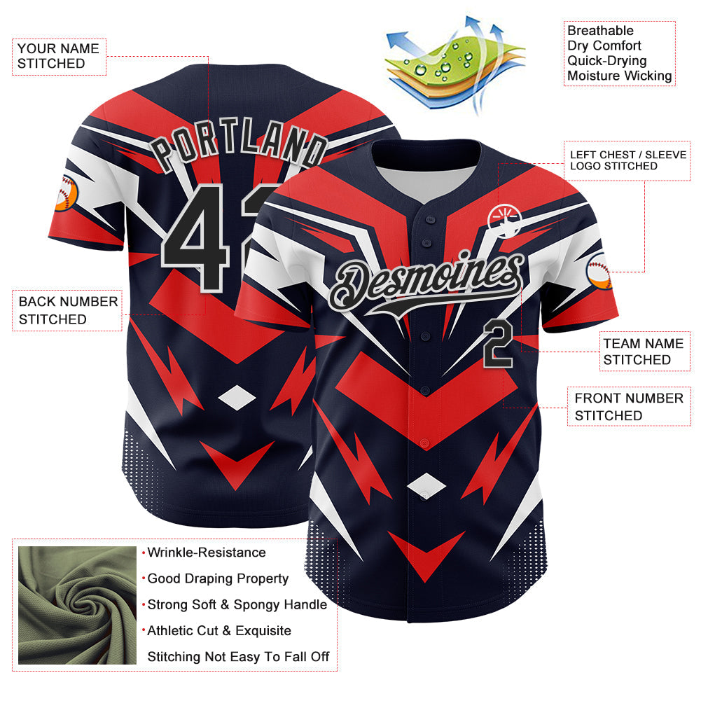 Custom Navy Black White-Red Car Racing Formula Auto Motorsport Authentic Baseball Jersey view 3