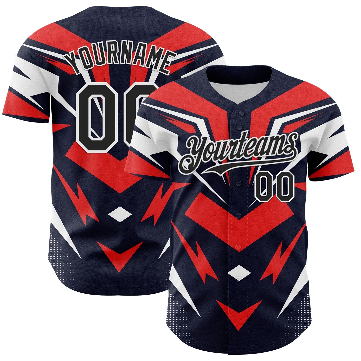 Custom Navy Black White-Red Car Racing Formula Auto Motorsport Authentic Baseball Jersey - Main View
