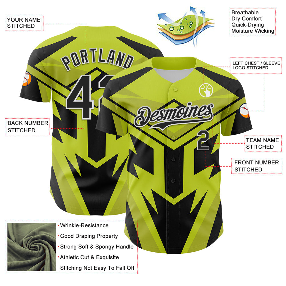 Custom Black White-Green Car Racing Formula Auto Motorsport Authentic Baseball Jersey view 3