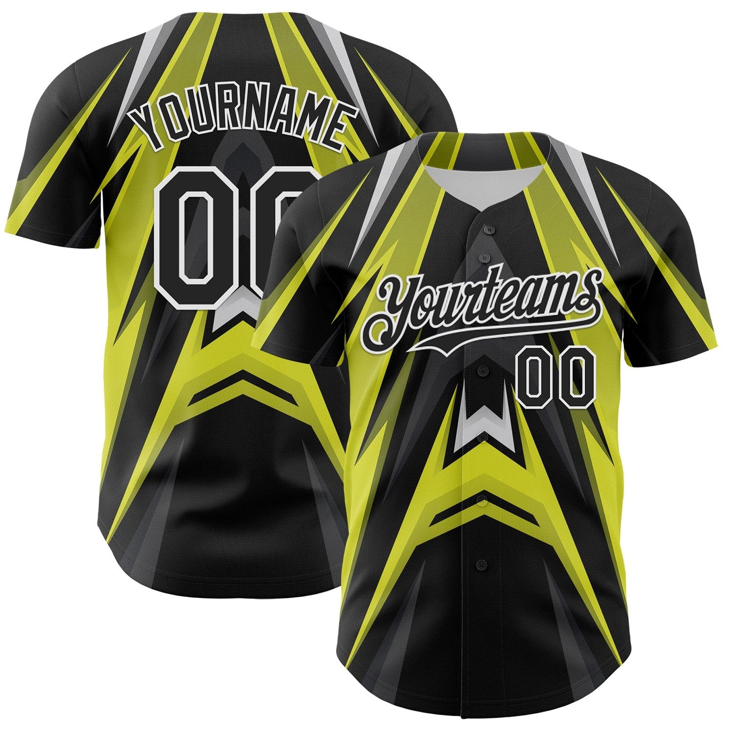 Custom Black White Green-Gray Car Racing Formula Auto Motorsport Authentic Baseball Jersey - Main View