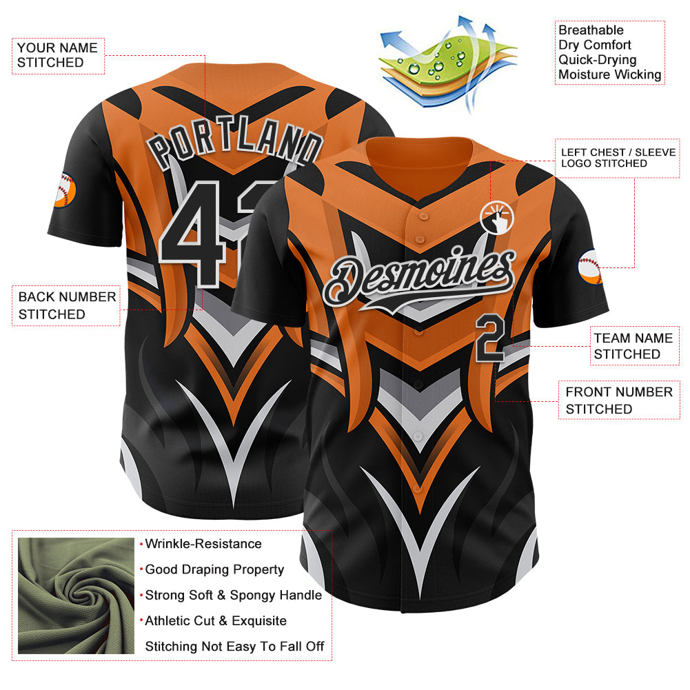 Custom Black White Orange-Gray Car Racing Formula Auto Motorsport Authentic Baseball Jersey view 3