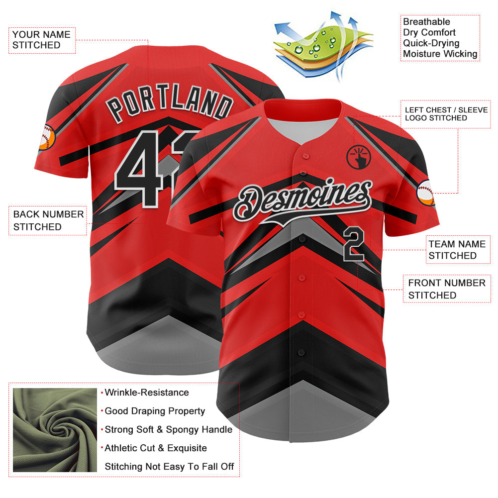 Custom Red Black White-Gray Car Racing Formula Auto Motorsport Authentic Baseball Jersey view 3