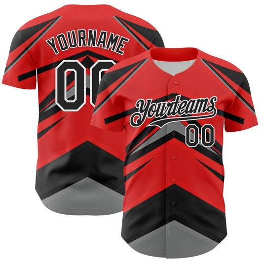 Custom Red Black White-Gray Car Racing Formula Auto Motorsport Authentic Baseball Jersey - Main View