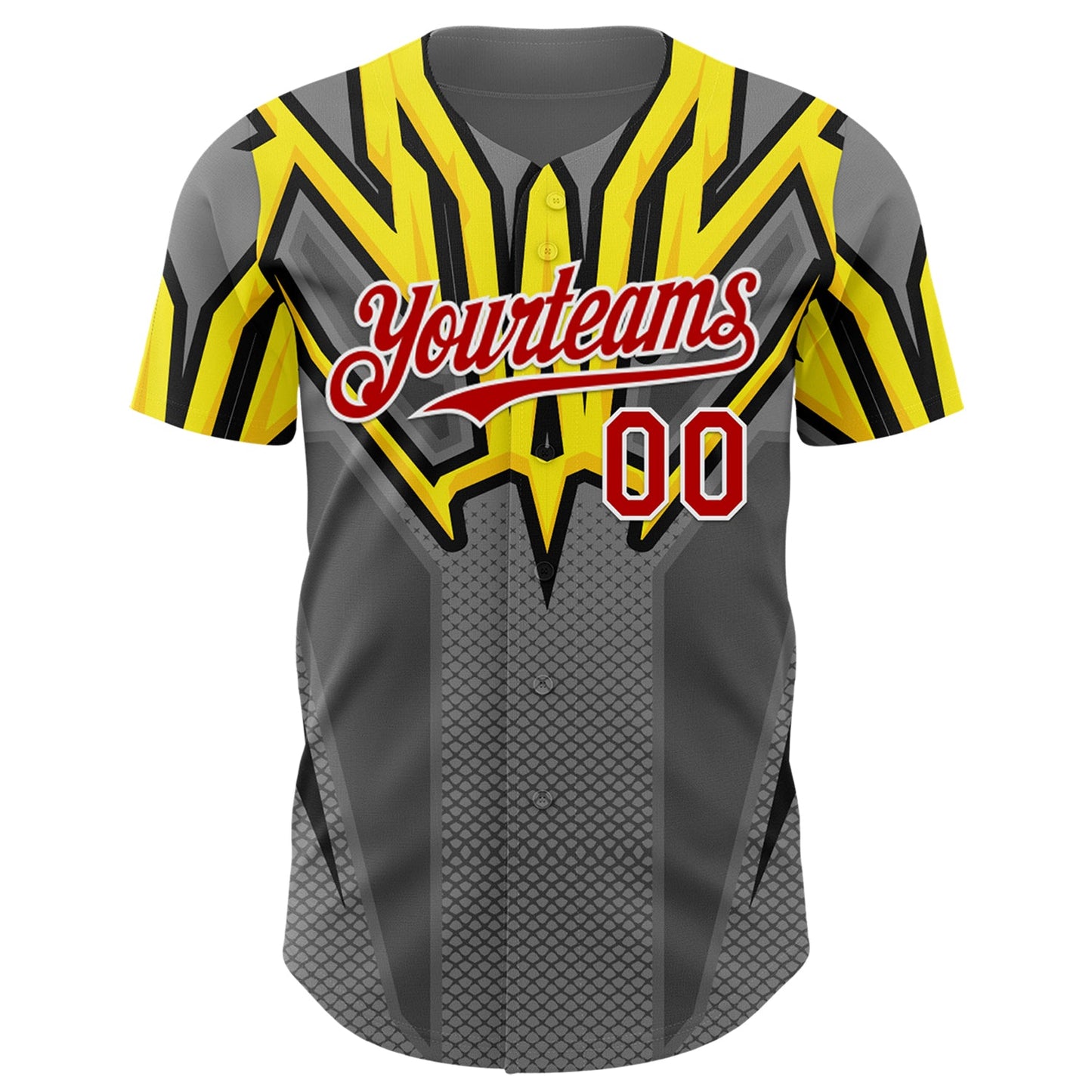 Custom Steel Gray Red White Yellow-Black Car Racing Formula Auto Motorsport Authentic Baseball Jersey view 2