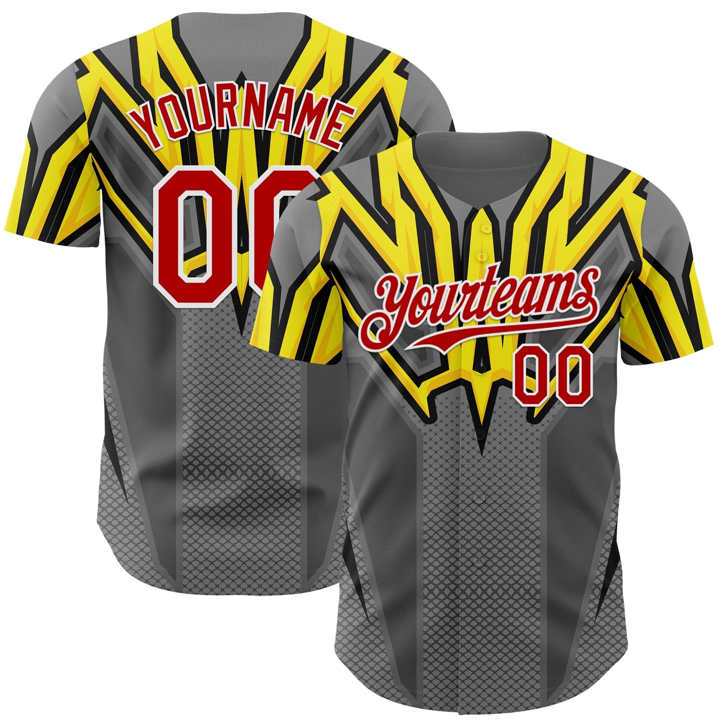 Custom Steel Gray Red White Yellow-Black Car Racing Formula Auto Motorsport Authentic Baseball Jersey - Main View