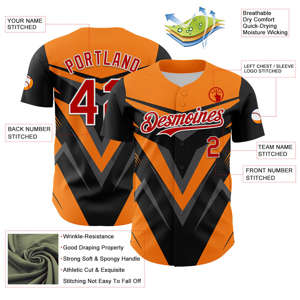 Custom Black Red White Bay Orange-Gray Car Racing Formula Auto Motorsport Authentic Baseball Jersey view 3